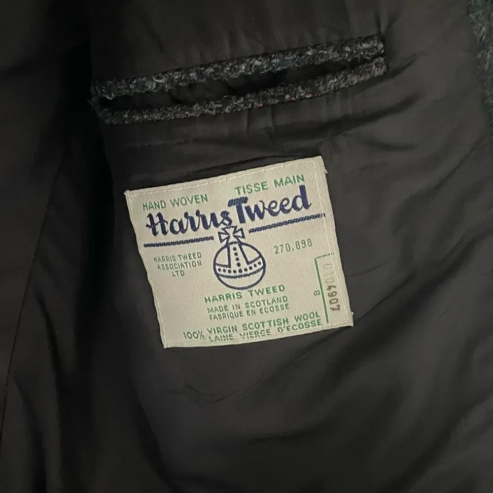 HARRIS TWEED Vintage Hand Woven Wool Sports Coat Jacket Blazer Navy Blue 40R - Picture 11 of 11